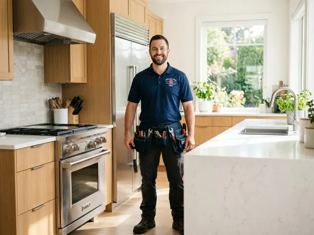 Appliance Repair Hero technician in a Breezy Point, NY kitchen after an appliance repair